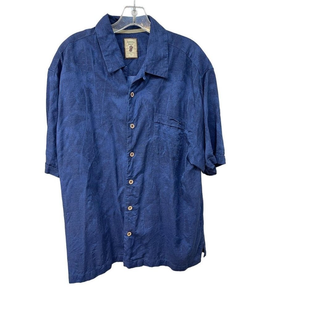 Jamaica Jaxx Island Outfitters Men’s Short Sleeved Shirt Navy Floral Silk Sz XL